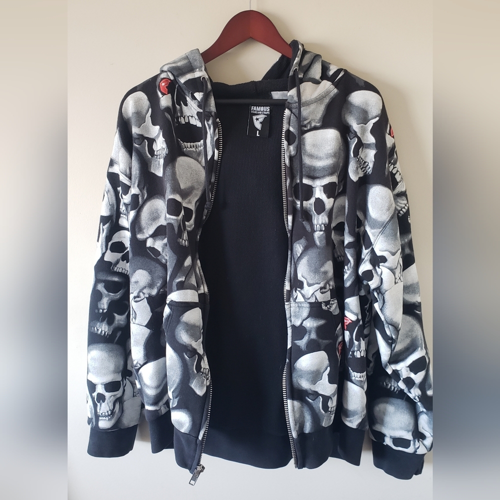 Vintage Famous Stars And Straps Skull Pile Zip-up Hoodie *RARE* - Picture 2 of 8